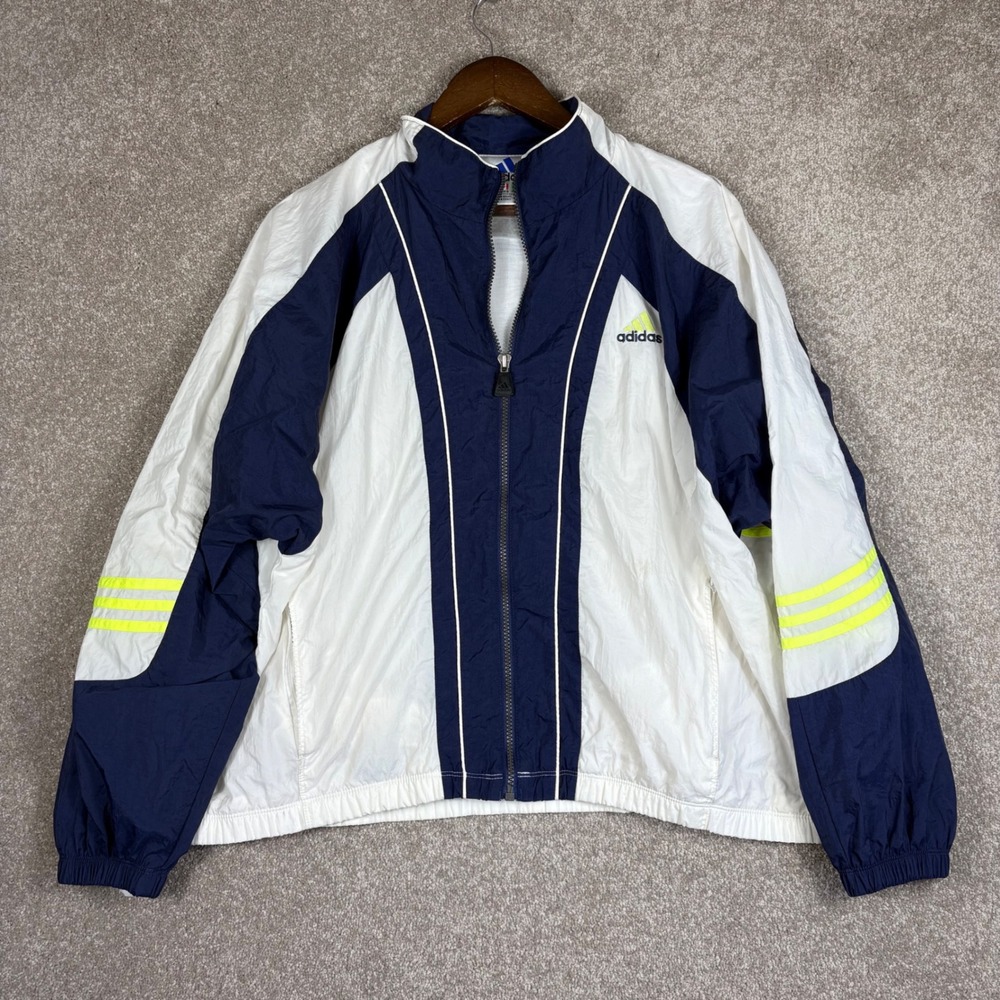 Vintage Adidas Windbreaker Jacket Mens Large Navy White Neon Yellow RN 88387
